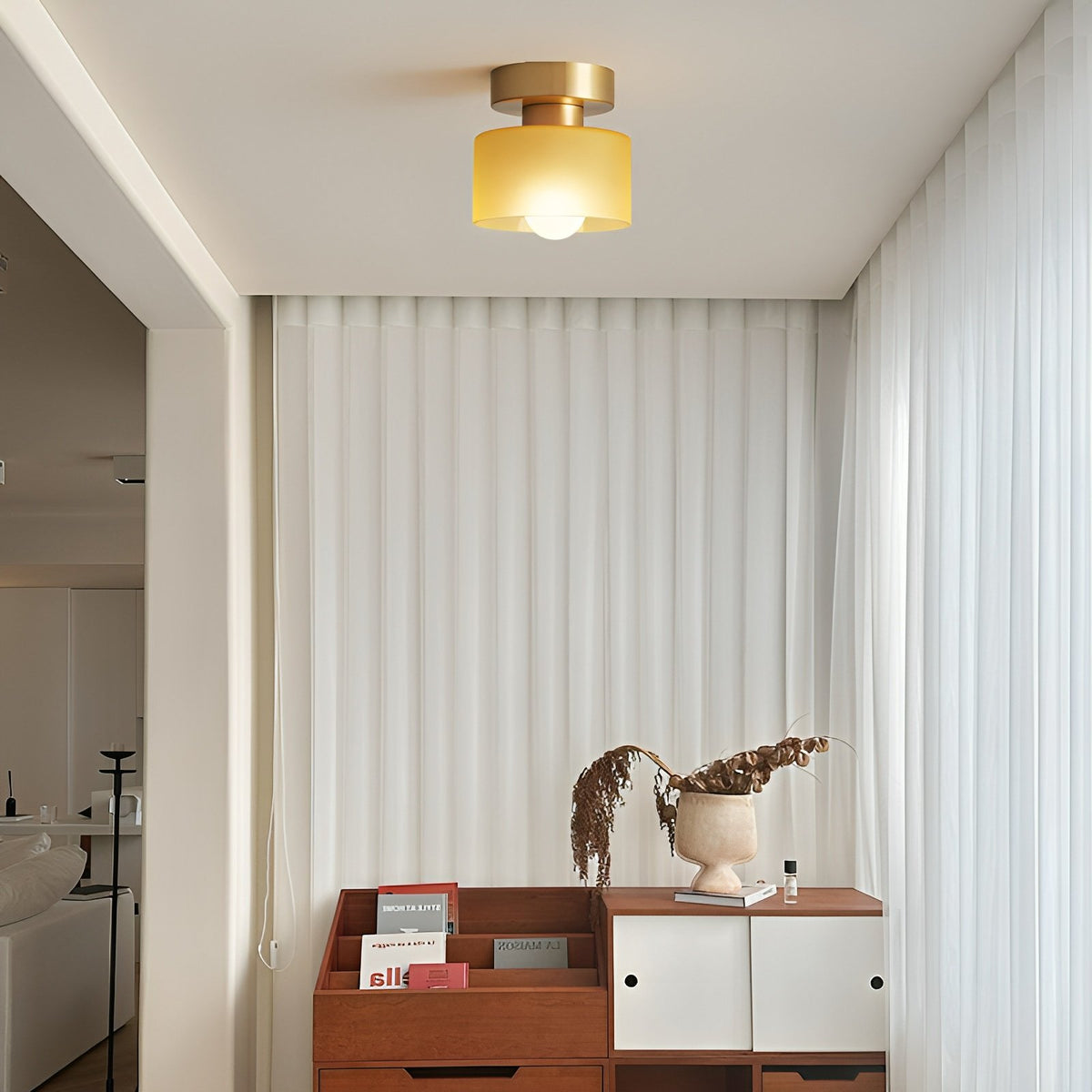 Bauhaus Geometric Alabaster Semi-Flush Ceiling Light Drum Side