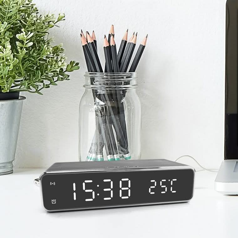 Digital Alarm Clock With Wireless Charging | Bedside Large Display