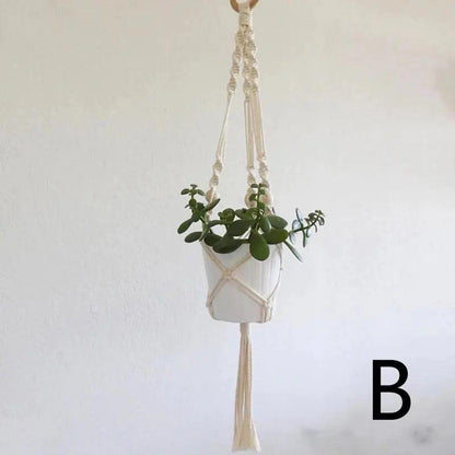 Bohemian Woven Cotton Macramé Hanging Planter Twisted Rope Back