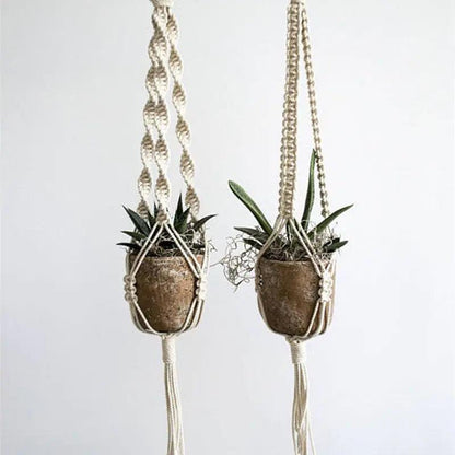 Bohemian Woven Cotton Macramé Hanging Planter Twisted Rope Detail