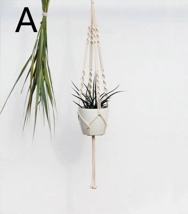 Bohemian Woven Cotton Macramé Hanging Planter Twisted Rope Front
