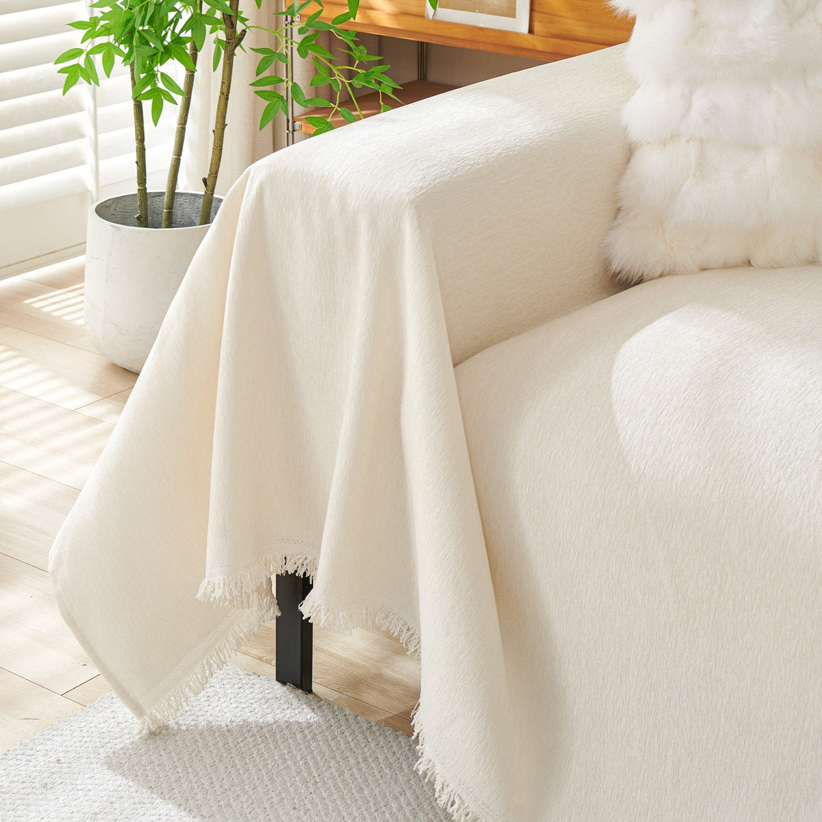 Boho Metal Fabric Sofa Cover Fringe Tassel View 11