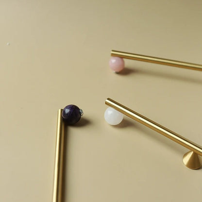 Brass Crystal Knob Pull Bar Asymmetric Ball Back