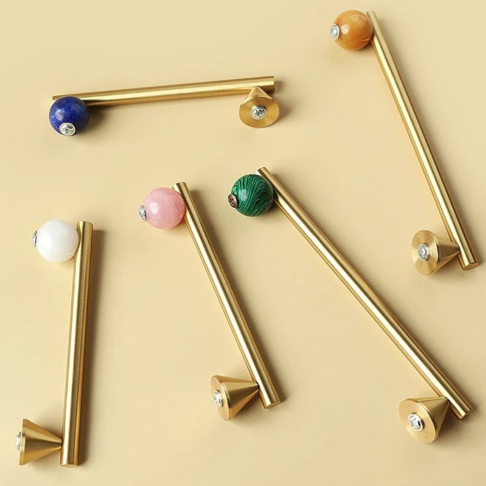 Brass Crystal Knob Pull Bar Asymmetric Ball Front