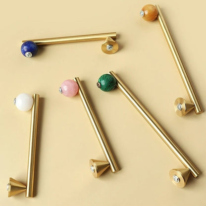 Brass Crystal Knob Pull Bar Asymmetric Ball Front