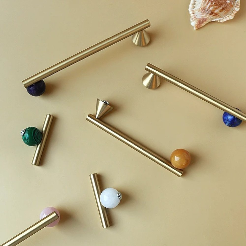 Brass Crystal Knob Pull Bar Asymmetric Ball Side