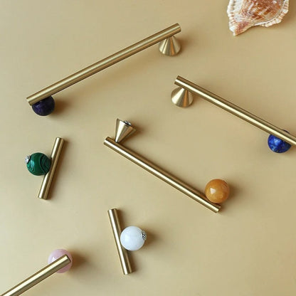 Brass Crystal Knob Pull Bar Asymmetric Ball Side