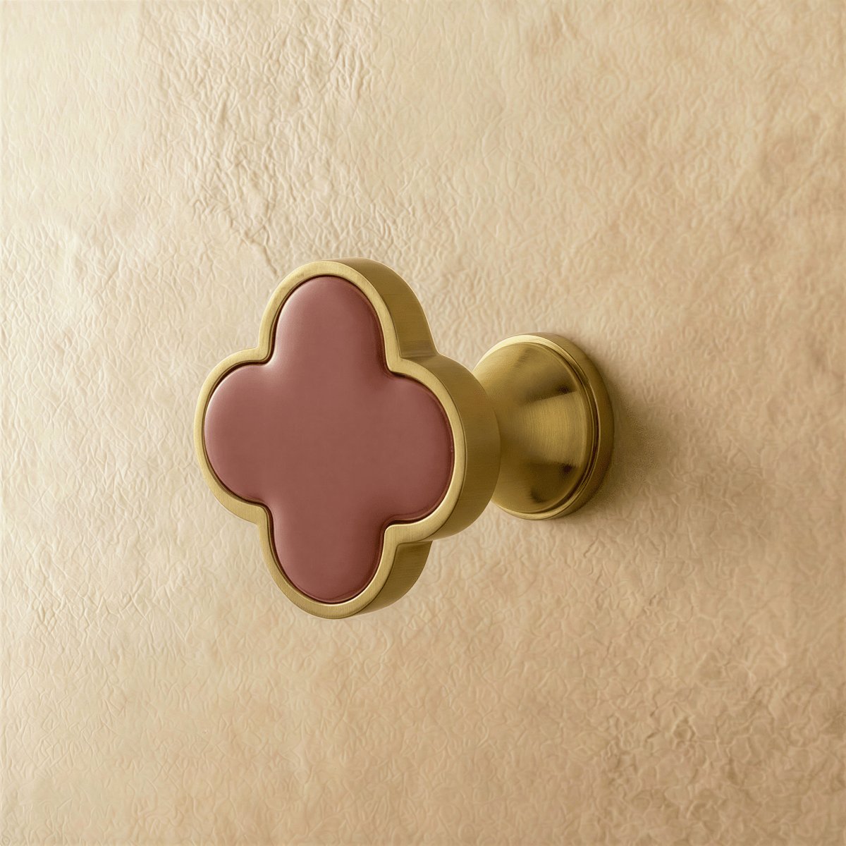 Brass Leather Cabinet Knob Quatrefoil Shape Alternate