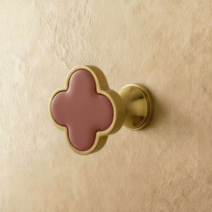 Brass Leather Cabinet Knob Quatrefoil Shape Alternate