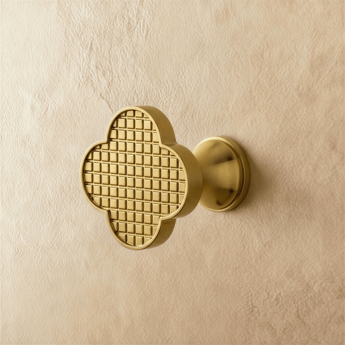 Brass Leather Cabinet Knob Quatrefoil Shape Angle