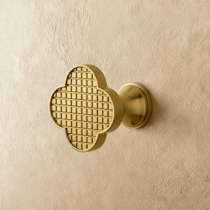 Brass Leather Cabinet Knob Quatrefoil Shape Angle