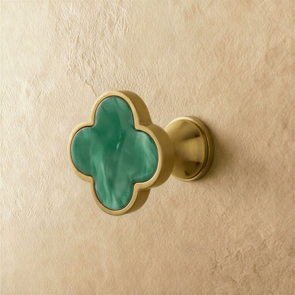 Brass Leather Cabinet Knob Quatrefoil Shape Back