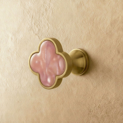 Brass Leather Cabinet Knob Quatrefoil Shape Close Up