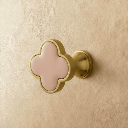 Brass Leather Cabinet Knob Quatrefoil Shape Front