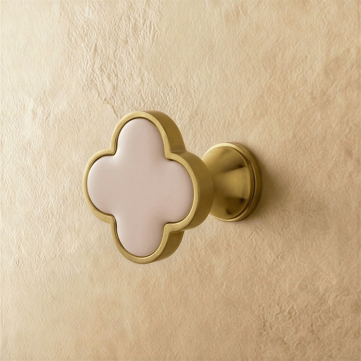 Brass Leather Cabinet Knob Quatrefoil Shape Full