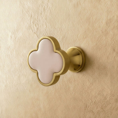 Brass Leather Cabinet Knob Quatrefoil Shape Full