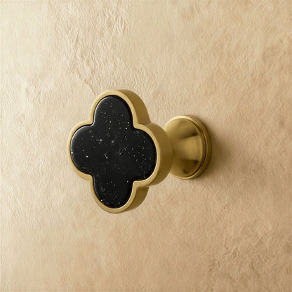 Brass Leather Cabinet Knob Quatrefoil Shape Hero