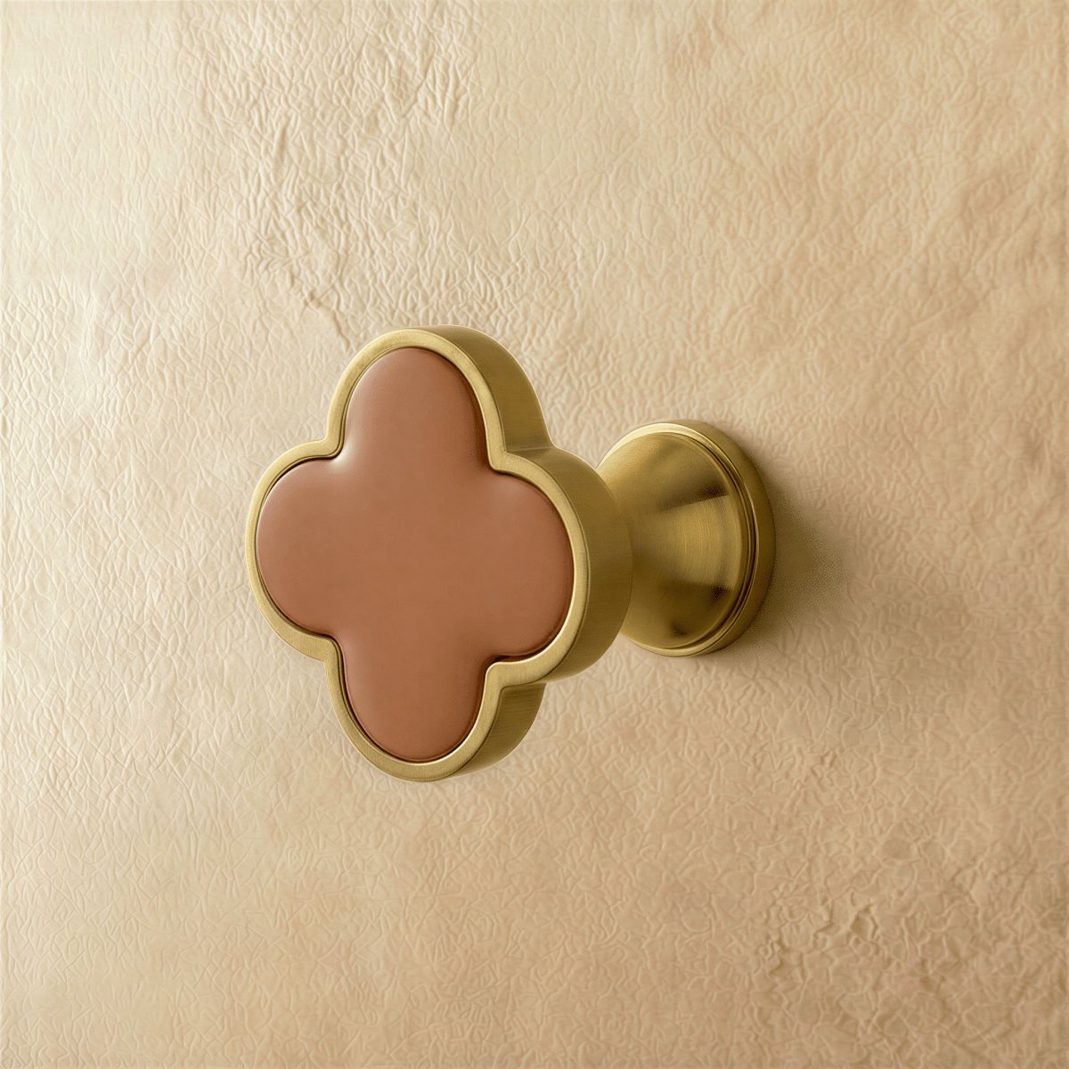 Brass Leather Cabinet Knob Quatrefoil Shape Lifestyle
