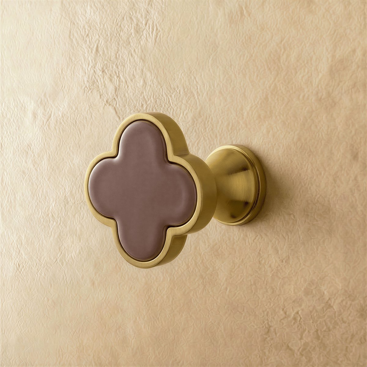 Brass Leather Cabinet Knob Quatrefoil Shape Side
