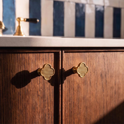Brass Leather Cabinet Knob Quatrefoil Shape View 14