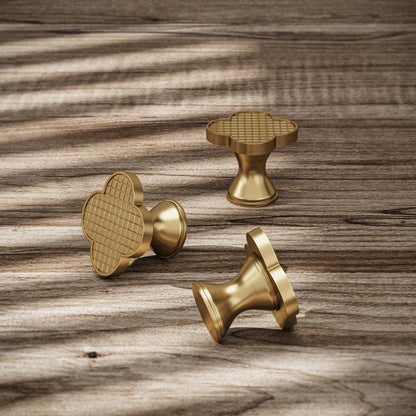Brass Leather Cabinet Knob Quatrefoil Shape View 18