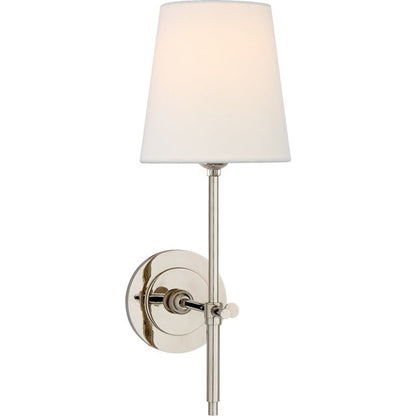 Brass Wall Lamp Tapered Linen Shade Slim Stem View 24
