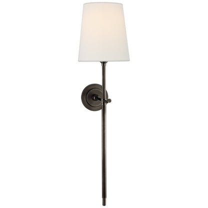 Brass Wall Lamp Tapered Linen Shade Slim Stem View 26