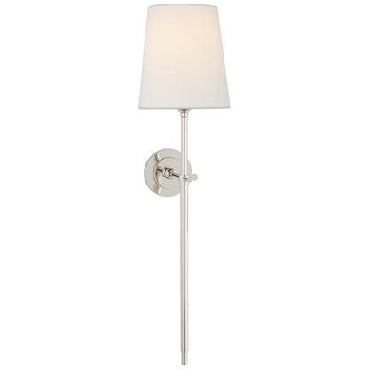 Brass Wall Lamp Tapered Linen Shade Slim Stem View 27