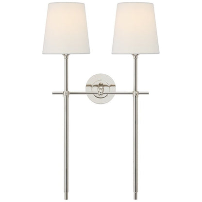 Brass Wall Lamp Tapered Linen Shade Slim Stem View 30