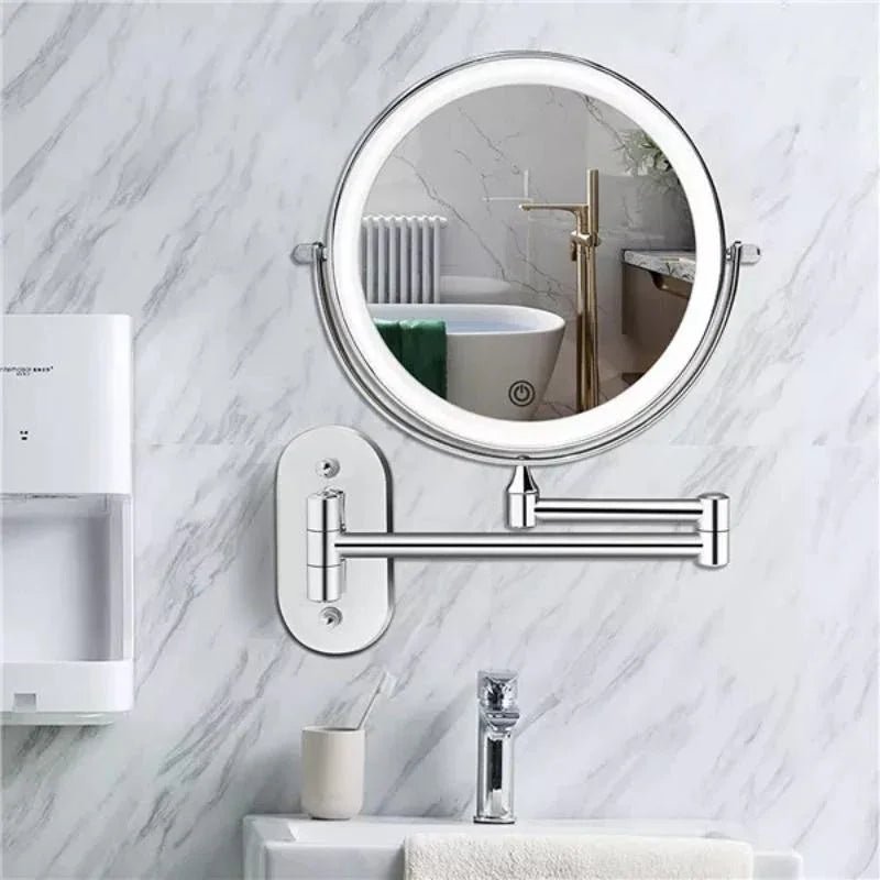 Chrome LED Vanity Mirror Folding Wall Mount Arm Back