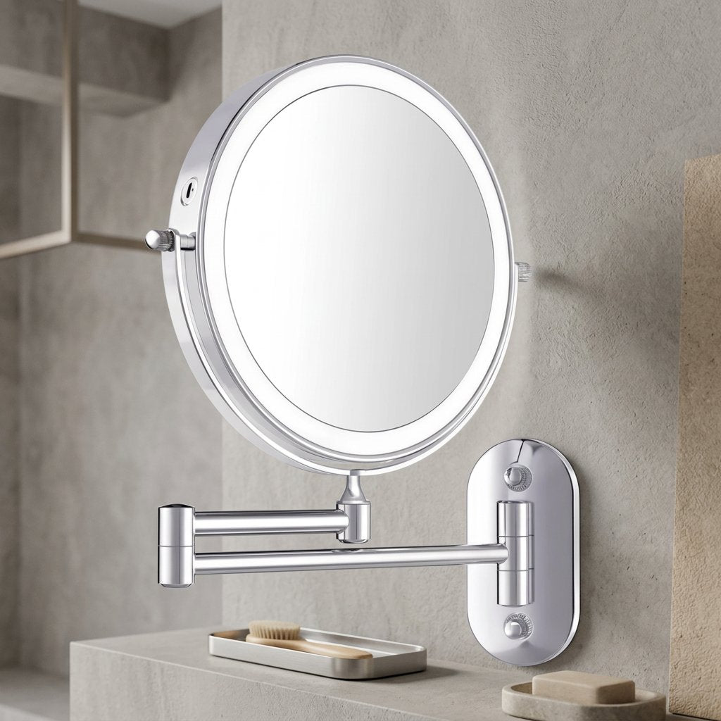 Chrome LED Vanity Mirror Folding Wall Mount Arm View 11