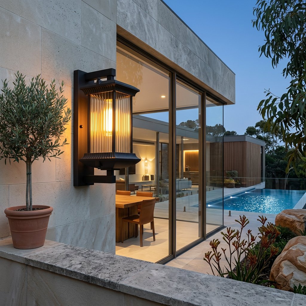 Classic Outdoor Lantern Wall Light Ribbed Glass Angle