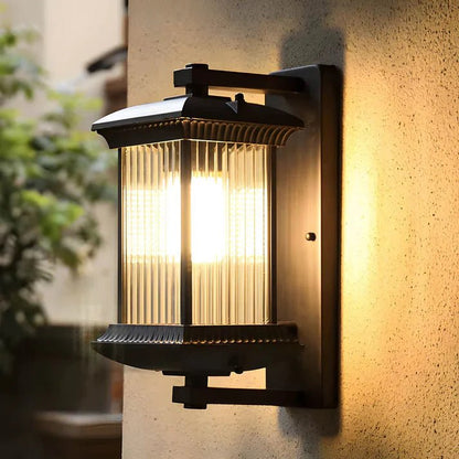 Classic Outdoor Lantern Wall Light Ribbed Glass Back