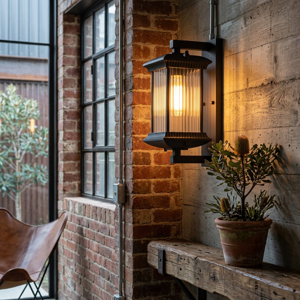 Classic Outdoor Lantern Wall Light Ribbed Glass Close Up