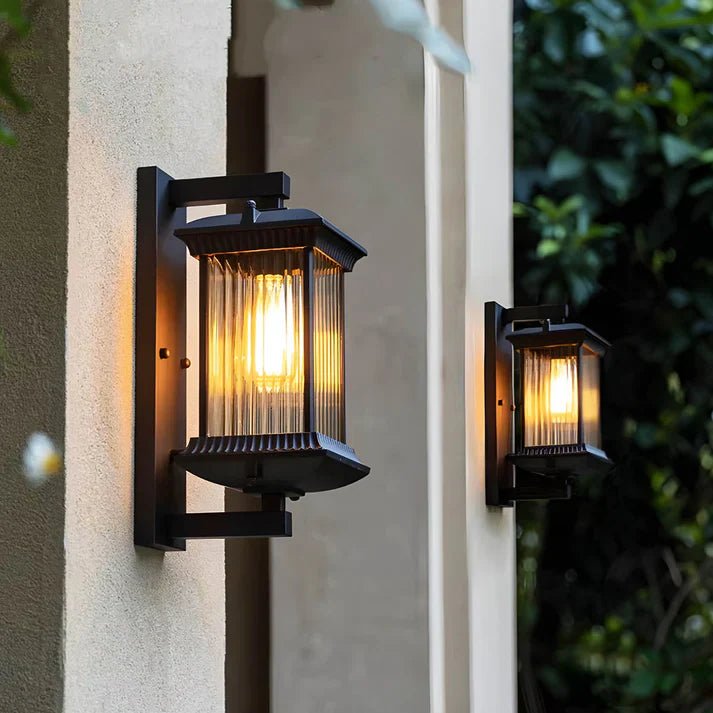 Classic Outdoor Lantern Wall Light Ribbed Glass Detail