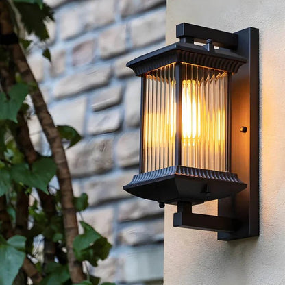 Classic Outdoor Lantern Wall Light Ribbed Glass Front