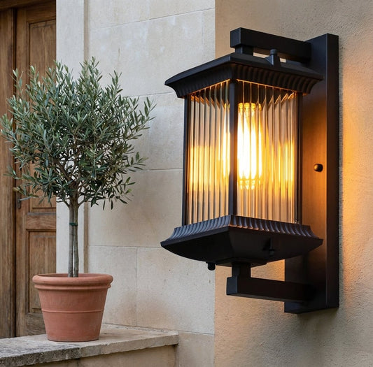 Classic Outdoor Lantern Wall Light Ribbed Glass Hero