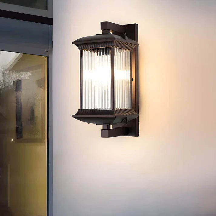 Classic Outdoor Lantern Wall Light Ribbed Glass Side
