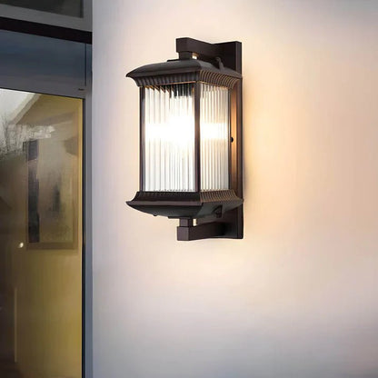 Classic Outdoor Lantern Wall Light Ribbed Glass Side
