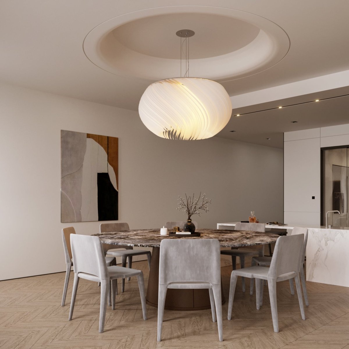 Contemporary Acrylic Chandelier Spiral Layered Shade Back