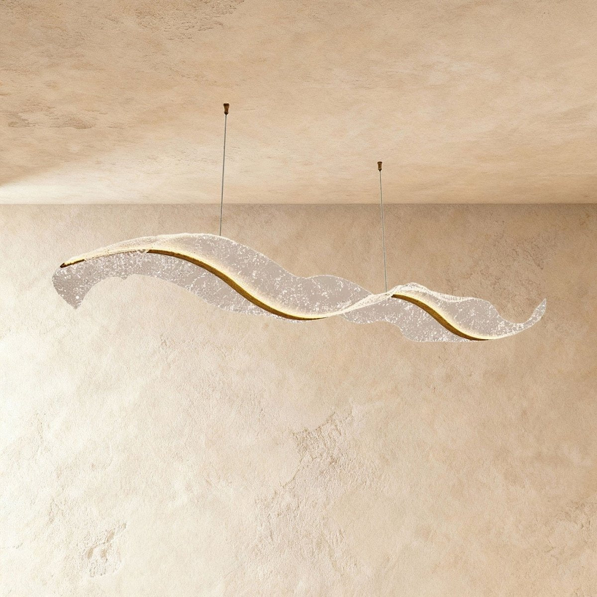 Contemporary Acrylic Chandelier Wavy Ribbon Gold Angle