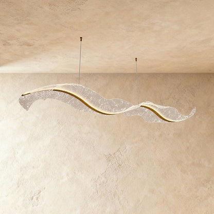 Contemporary Acrylic Chandelier Wavy Ribbon Gold Angle