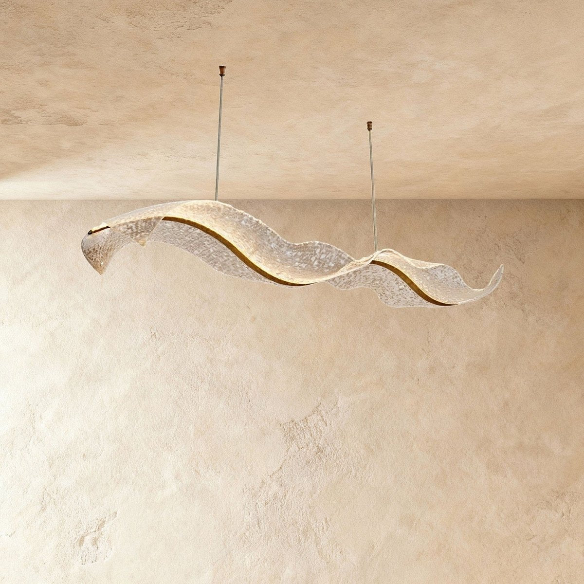 Contemporary Acrylic Chandelier Wavy Ribbon Gold Back