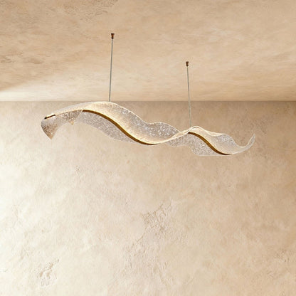 Contemporary Acrylic Chandelier Wavy Ribbon Gold Back
