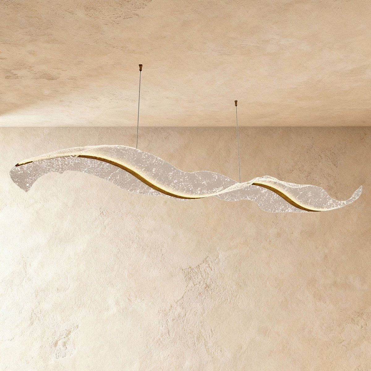 Contemporary Acrylic Chandelier Wavy Ribbon Gold Close Up