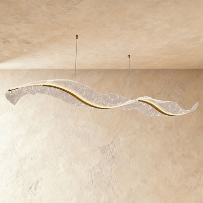 Contemporary Acrylic Chandelier Wavy Ribbon Gold Close Up