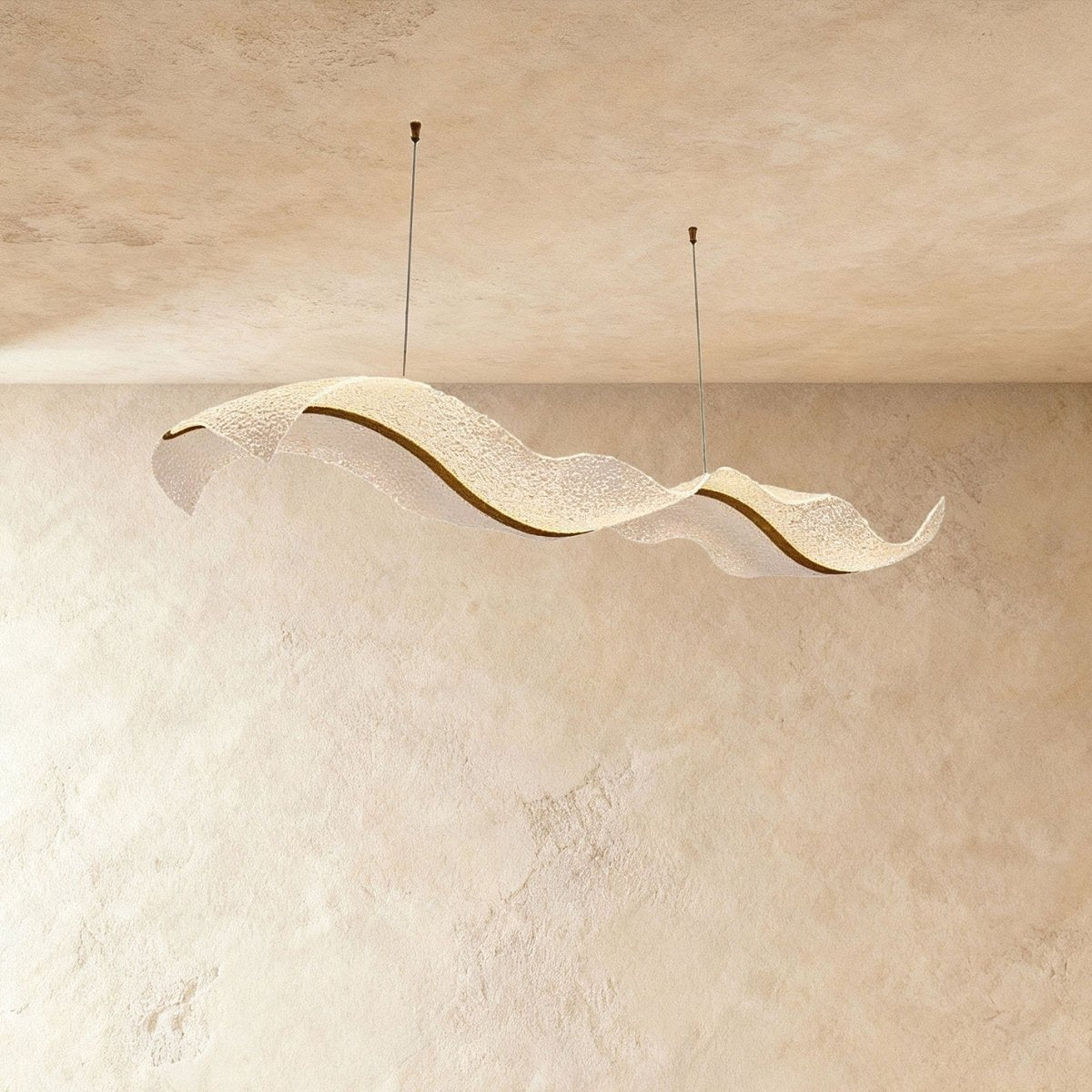 Contemporary Acrylic Chandelier Wavy Ribbon Gold Detail