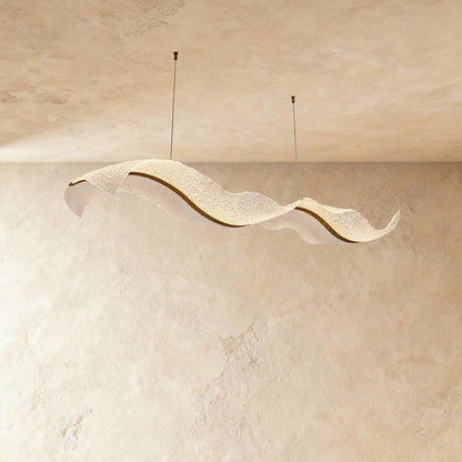 Contemporary Acrylic Chandelier Wavy Ribbon Gold Detail