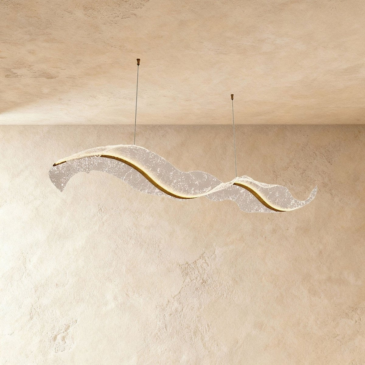 Contemporary Acrylic Chandelier Wavy Ribbon Gold Full
