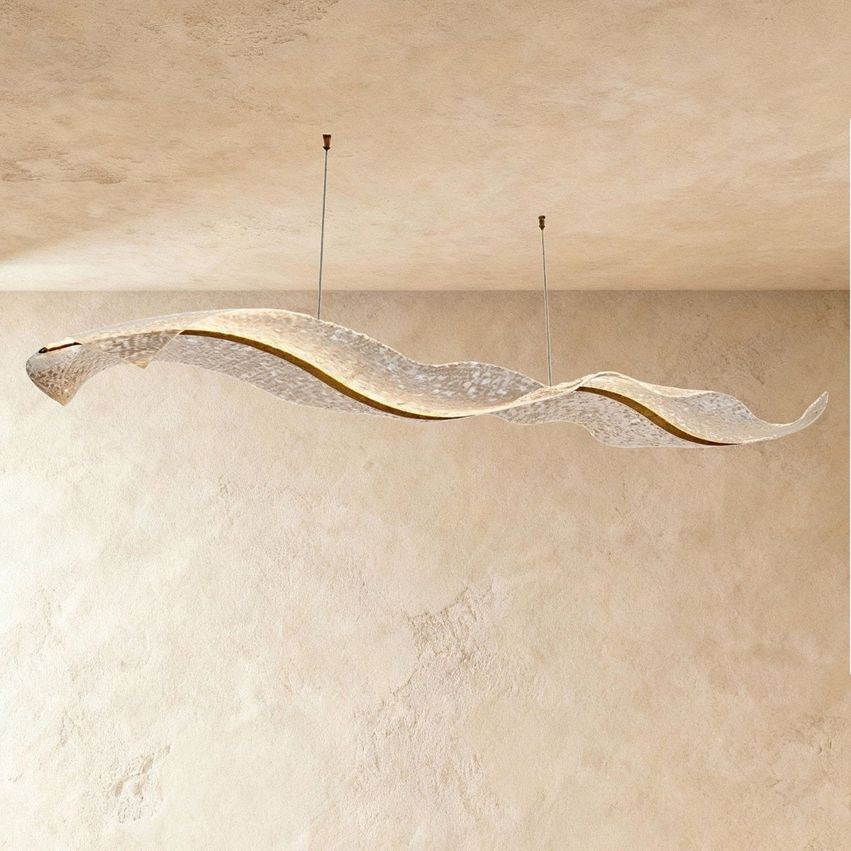 Contemporary Acrylic Chandelier Wavy Ribbon Gold Side